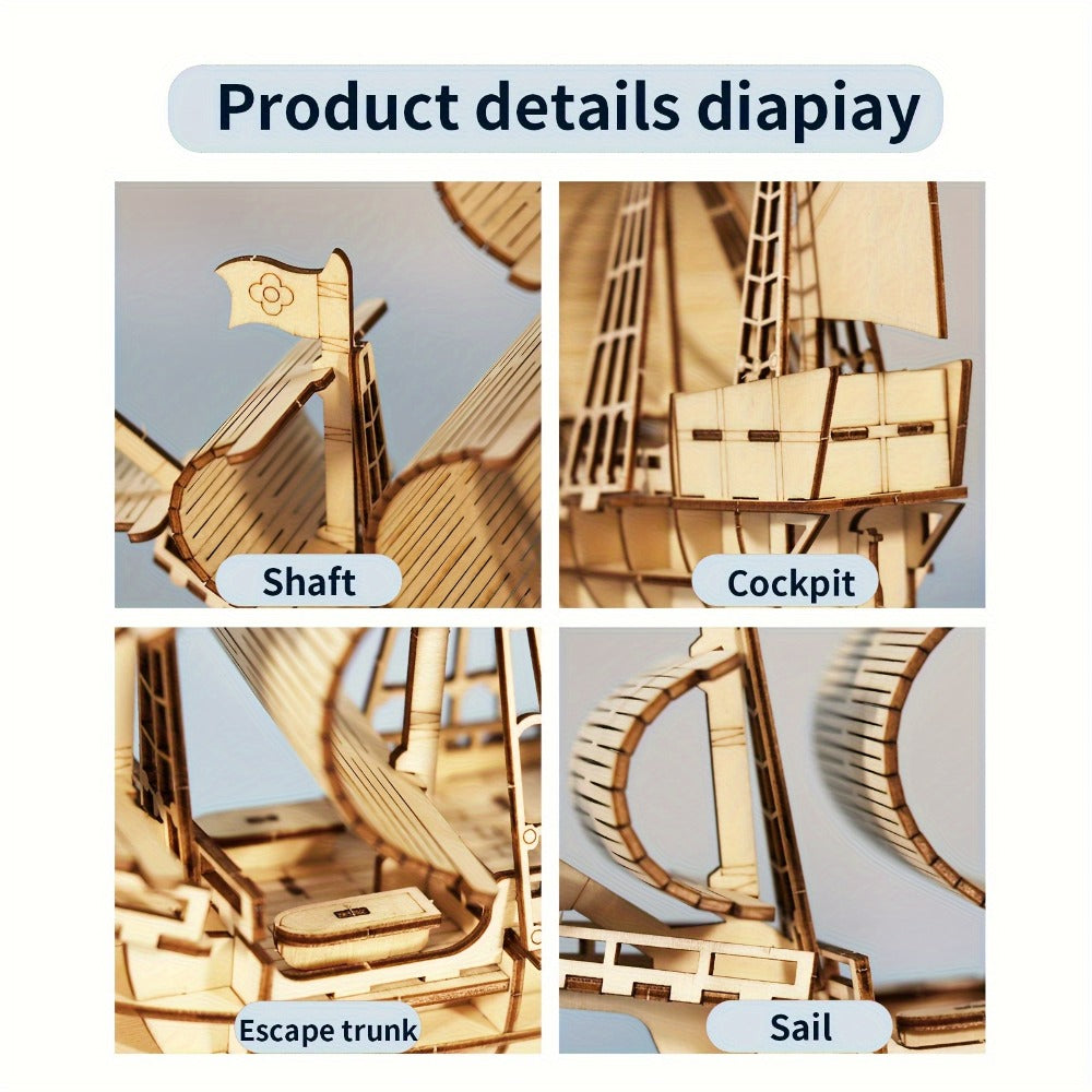 Wooden Sailboat Model Kit Ocean Theme – Handmade 3D DIY Assembly Brain Teaser Puzzle for Adults Teens, Display Ship Model, Nautical Hobbyist Gift for Birthday Christmas Thanksgiving