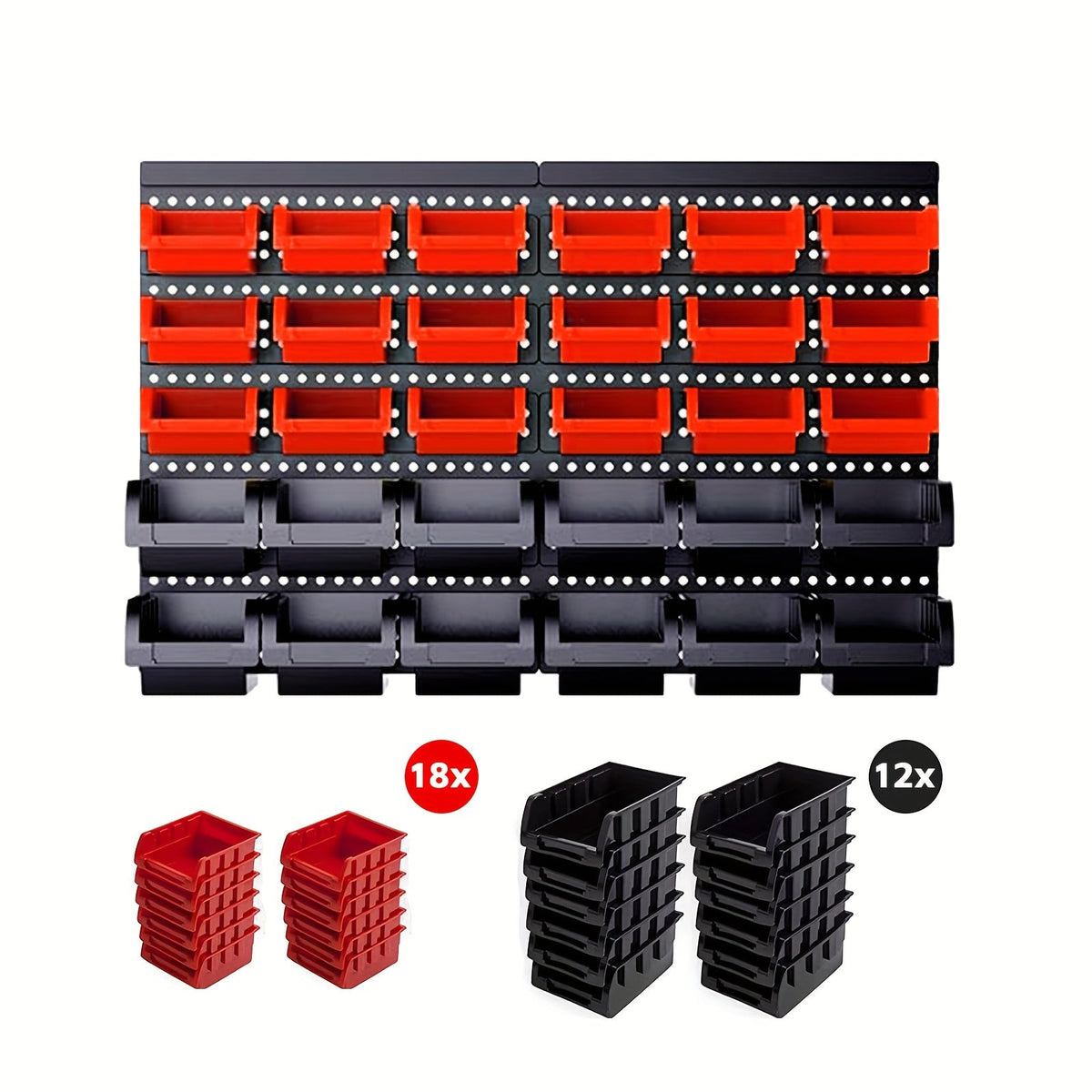 Plastic Parts Storage Bins Wall Mount 30pcs – Heavy Duty Small Hardware Organizer for Screws, Nuts, Bolts & Nails | Multi-Tier Wall Shelf System for Garage, Workshop & Craft Room | Space-Saving Bin Rack