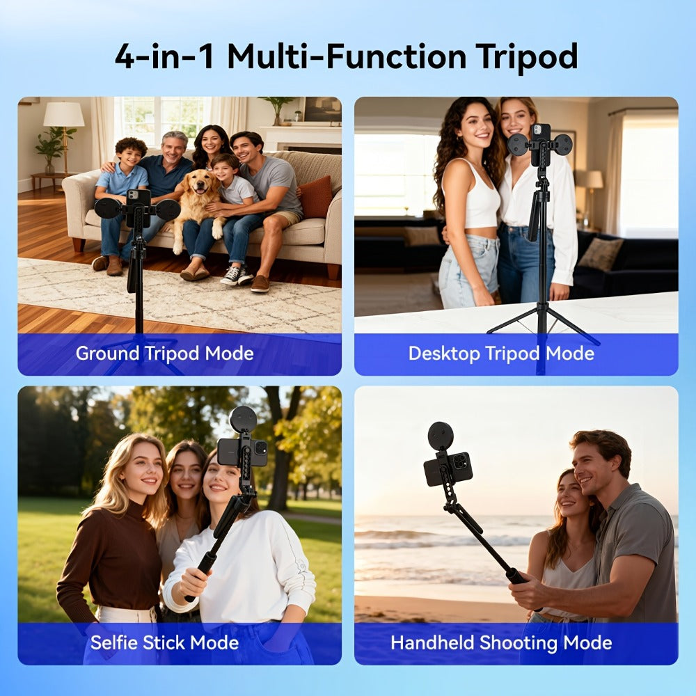 AI Tracking Tripod with Built-In LED Fill Light & Bluetooth Remote – 360° Auto Face & Body Tracking Adjustable Phone Stand for iPhone Android Camera, TikTok YouTube Live Streaming Vlogging Zoom