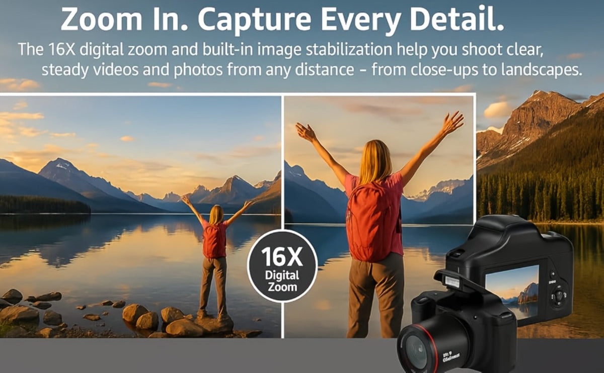 1080P Mini Vlog Camera for Beginners – 2.4" LCD, 16X Zoom, 9.88mm Wide Angle Lens, Easy-to-Use Compact Digital Camera, Travel Essential, Ideal Gift for Men Women Teens, Photography Camera