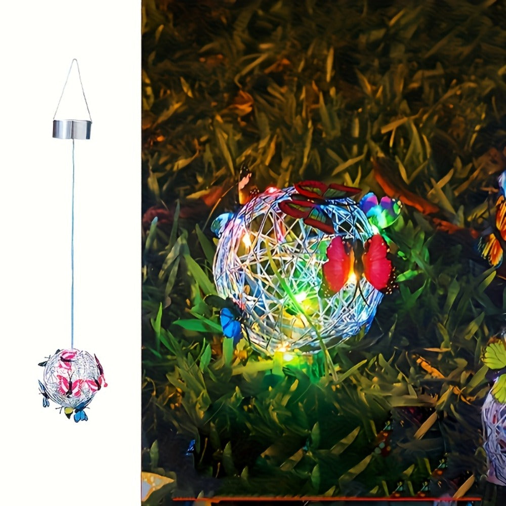 Solar Butterfly Lantern Outdoor Metal Iron Hanging Solar Light – Waterproof, Auto On at Dusk, White & Color Light | Garden, Porch, Patio & Tree Decor | Unique Garden Gift