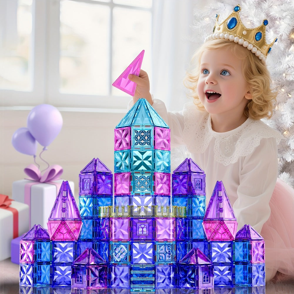 Magnetic Tiles Princess Ice Castle Set, 114 Pieces Magnetic Sheets for Ages 4-7