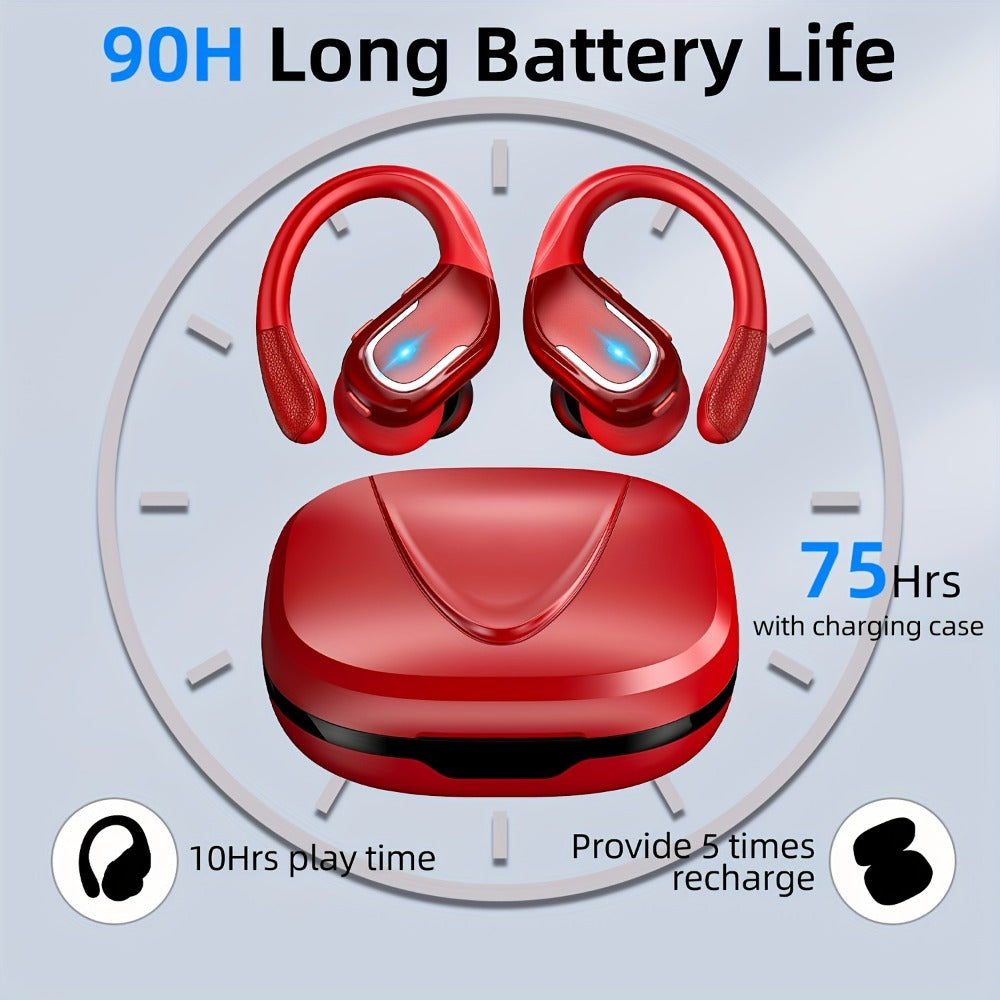 LIFEBEE Earhook Wireless Earbuds Dual LED Display ENC Noise Canceling Pure Bass Built-In Mic Secure Sport Fit for Running Gym Workout Cycling Sports Wireless Earphones