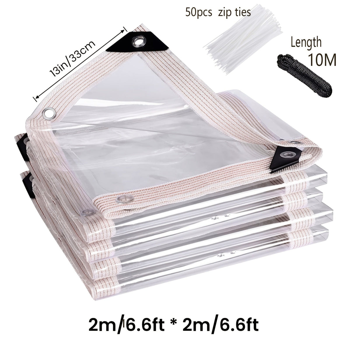 Clear Waterproof Tarp Heavy Duty Transparent PE Tarpaulin with Grommets – Rainproof Cover for Porch Canopy Henhouse Plant Camping & Outdoor Garden, Multi-Size
