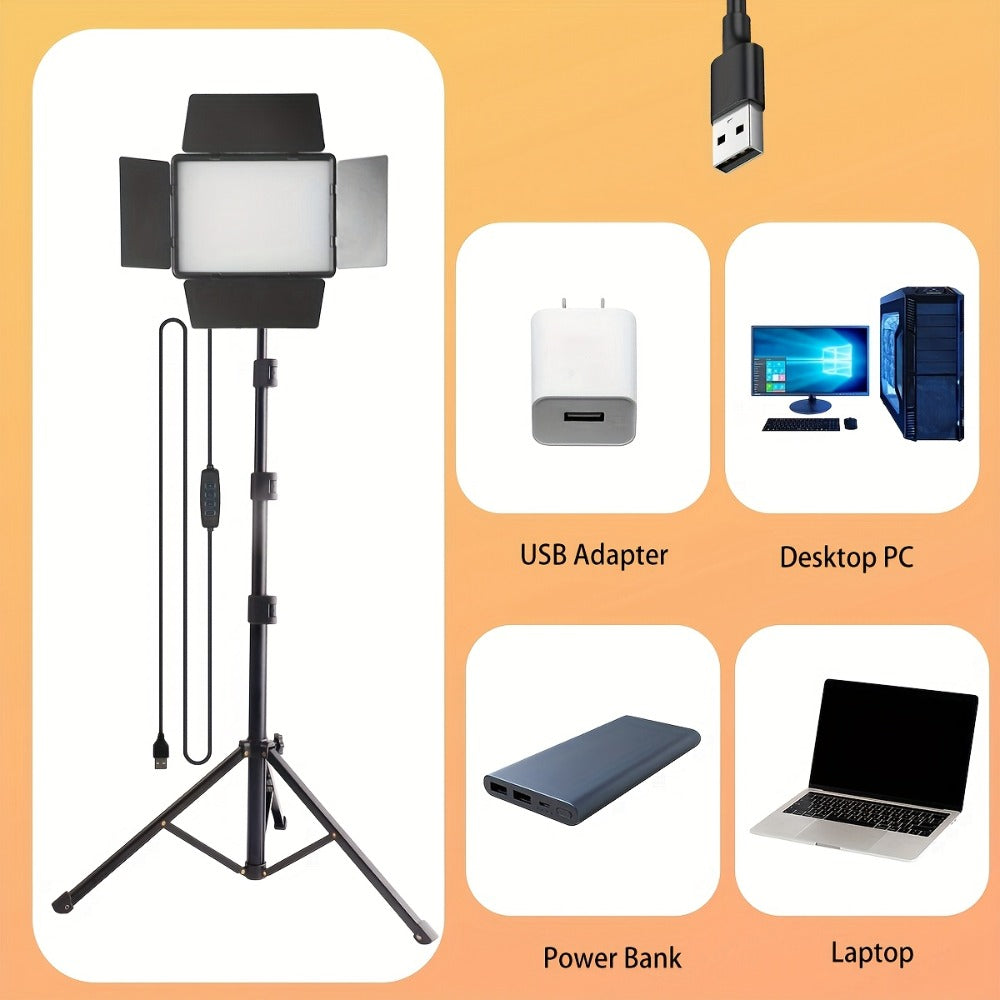 LED Fill Light Kit Studio Photography Lighting Set 10-Inch Square Dimmable 3 Color Modes with 51-Inch Adjustable Tripod 4pcs Baffles for Video Recording Live Streaming Selfie Conference Photo Studio