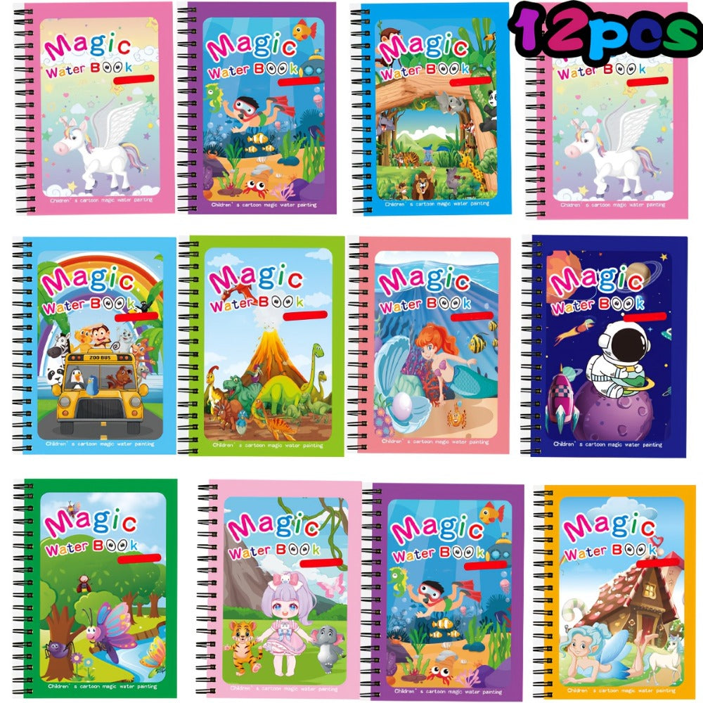 Reusable Water Doodle Books, 12-Piece Set for Painting and Group Activities