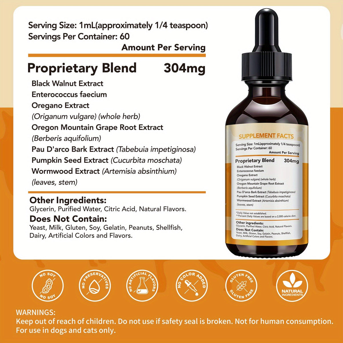 Pet Intestinal Cleanse Drops – Natural Herbal Supplement for Dogs & Cats with Wormwood & Black Walnut, Gut Health & Flora Balance Support, 2 fl oz