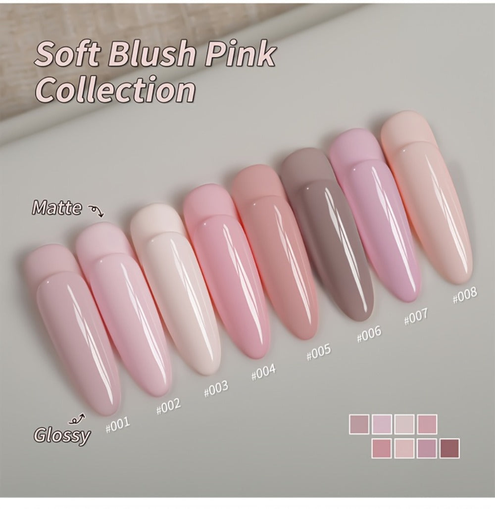 Gel Nail Polish Set 8 Colors Semi-Permanent Soak-Off LED Cure Long-Lasting Manicure Kit - 0.51oz Each Bottle Gentle Pink Shades 001-008 DIY Home Salon Nail Art Gift for Women