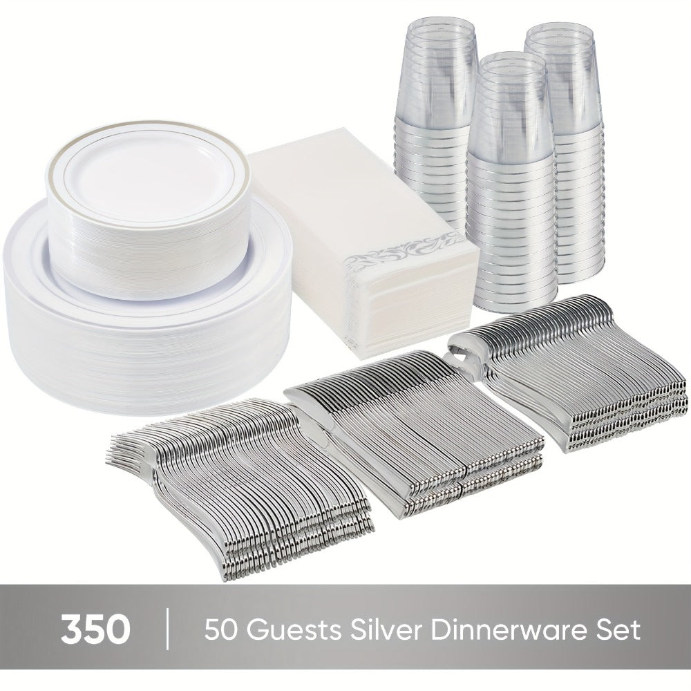 Disposable Dinnerware Set 350pcs for 100 Guests Party Plates Cups Silverware Napkins Wedding