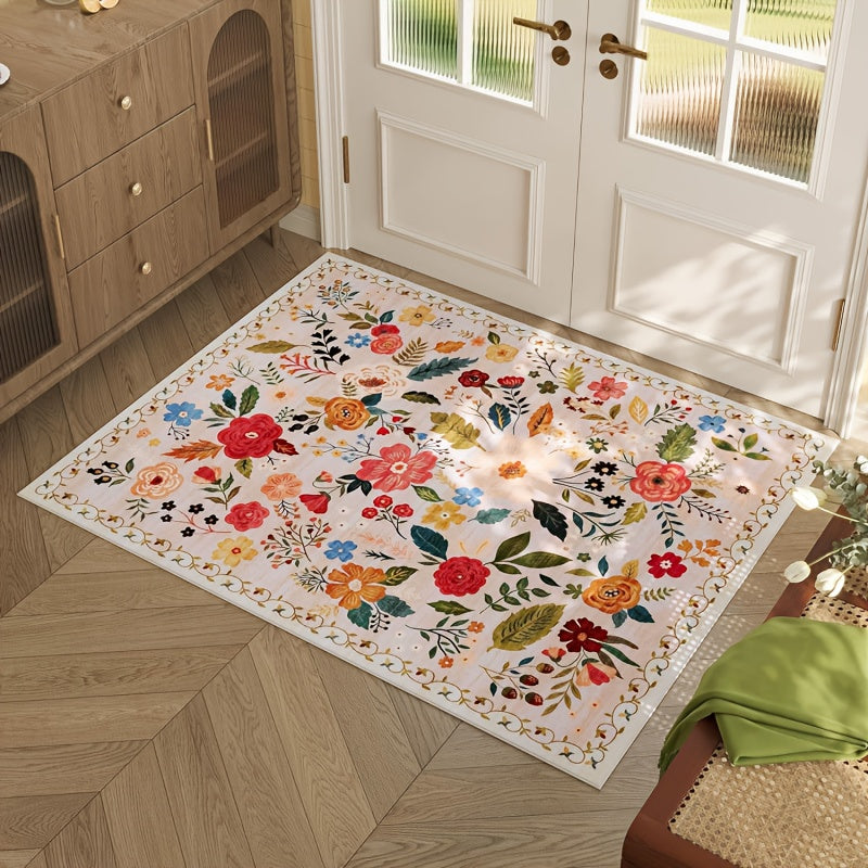 Bohemian Floral Plush Rug Non-Slip Machine Washable – Soft Floral Runner Mat for Bedroom, Kitchen, Bathroom, Entryway & Living Room – Easy Clean Indoor Home Decor Mat, 4 Sizes