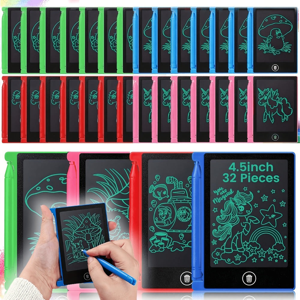 Mini LCD Doodle Board 32 Pack 4.5 Inch – Bulk Erasable Reusable Drawing Pads for Kids | Classroom Party Favor Birthday Valentine Easter Back to School Gift | Colorful Educational Stationery