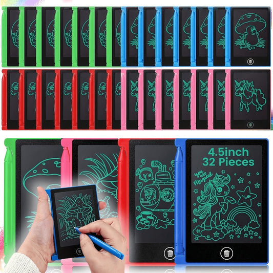 Mini LCD Doodle Boards, 32-Pack of 4.5-Inch Erasable Pads for Group Activities