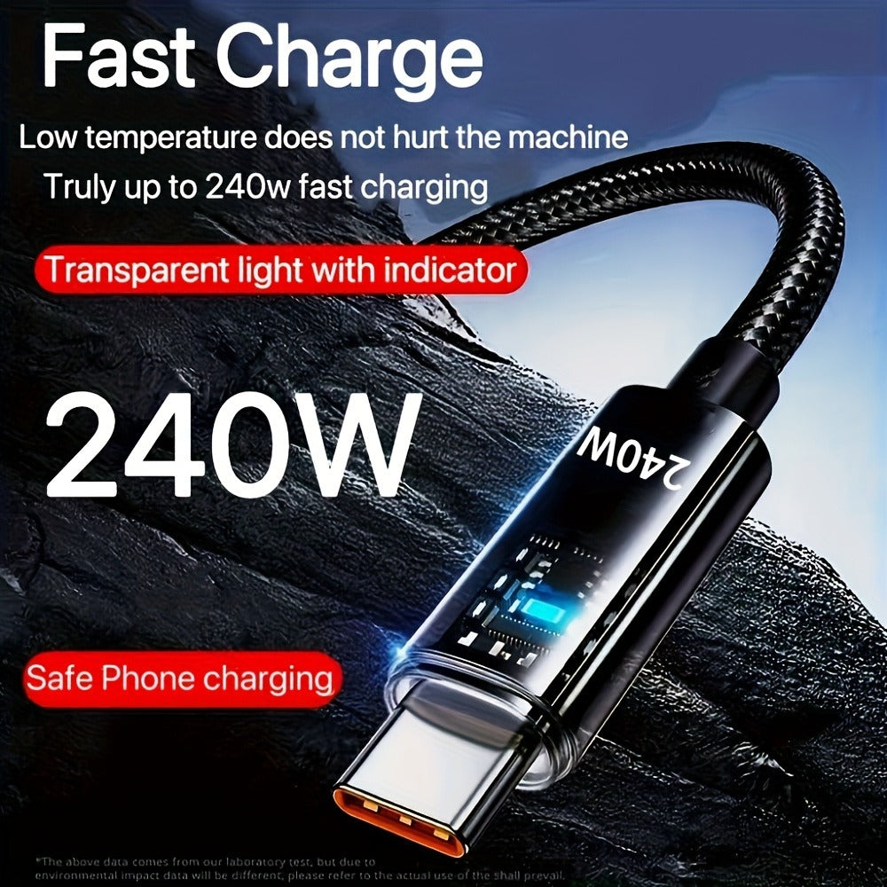 240W USB-A to USB-C Fast Charging Cable Digital Display, Super Fast Charger Cord Compatible with iPhone 15 16, Samsung Galaxy S25 S24, iPad, MacBook, Android Phones & All Type-C Devices