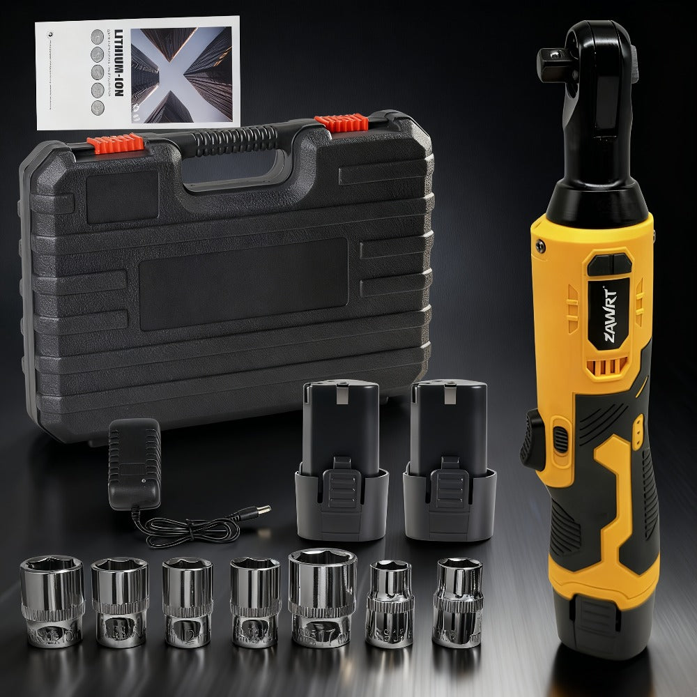 Cordless Electric Ratchet Wrench Set 12V - 45Nm High Torque 3/8" Rechargeable Ratchet Wrench with Battery, Charger & Toolbox for Automotive Repair, Angle Frame Installation & Home Improvement (4 Colors)