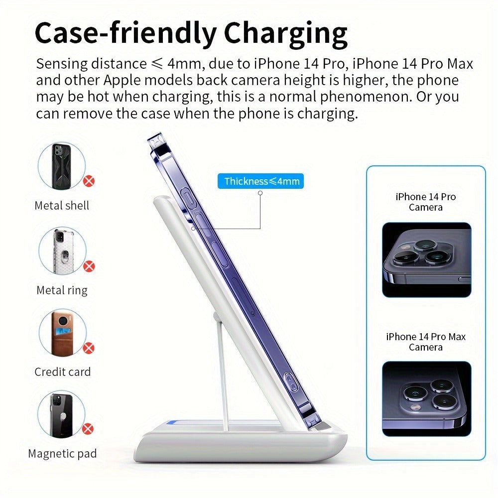 3-in-1 MagSafe Charging Station 15W – Fast Wireless Charger Stand for iPhone, Apple Watch & AirPods | Simultaneous Charging, White Black Pink