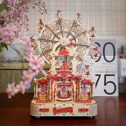 Ferris Wheel Wooden Music Box Kit, FW-1 DIY Mechanical Display Model