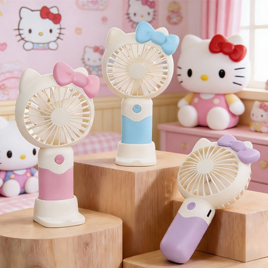 Mini Handheld Fan with Hello Kitty Design, USB Rechargeable & Desktop Use