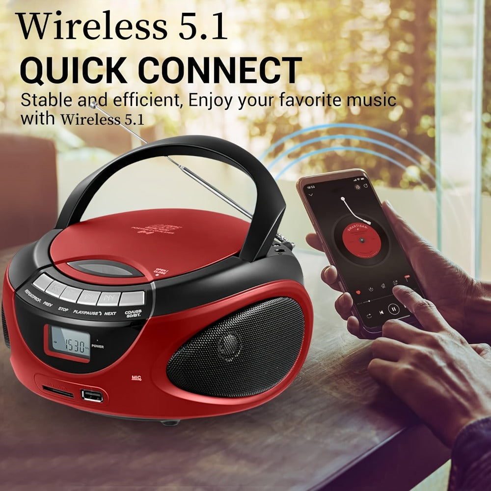 Portable CD Player Boombox with AM FM Radio Dual Stereo Speakers, Aux Input USB TF Card MP3 Player, Earphone Jack, A-B Repeat, Plug & Play 120V, Multi-Function Home & Outdoor CD Boombox