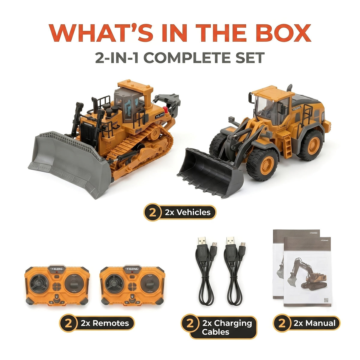 RC Construction Vehicle Set, 11-Channel 2.4GHz 2-in-1 & 4-in-1