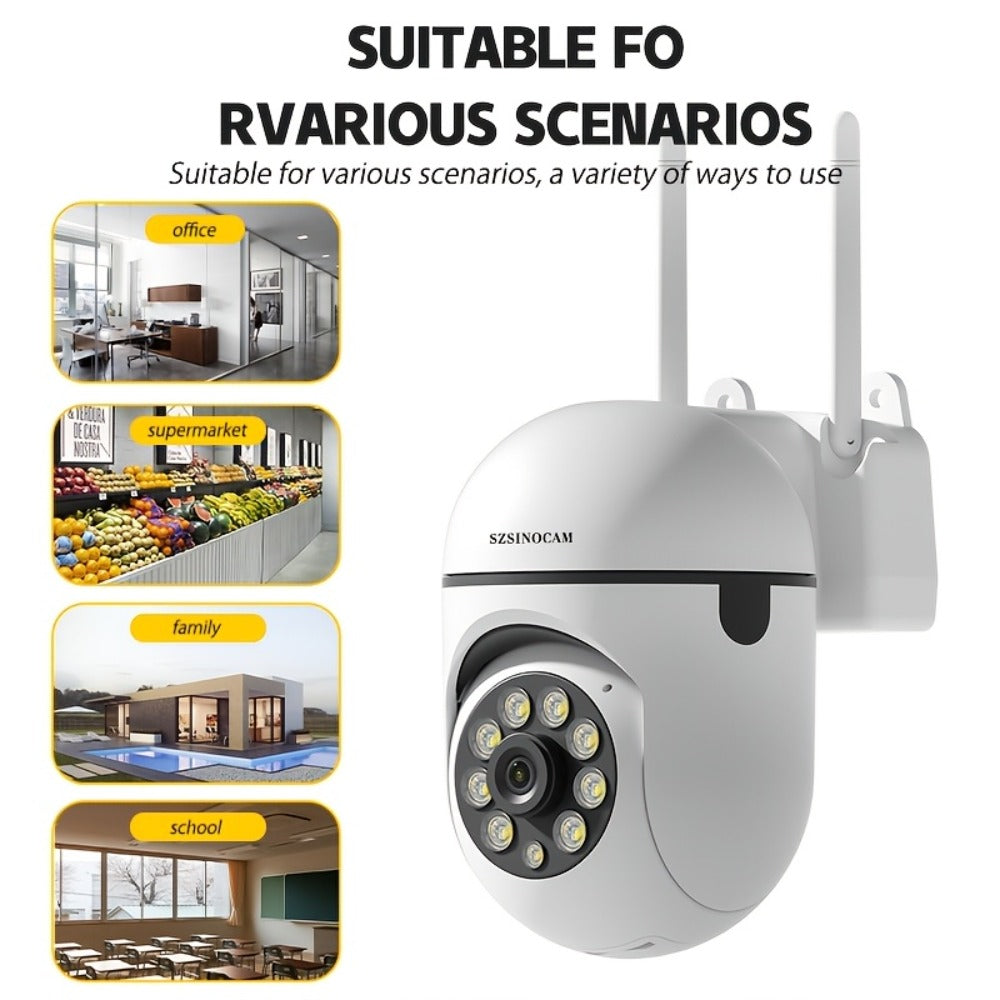 1080P WiFi Security Camera Indoor Outdoor, 360° Pan Tilt Zoom, Color Night Vision, Two-Way Audio, AI Motion Detection, Spotlight Alarm, Cloud & TF Card Storage, Remote Monitoring Home Security