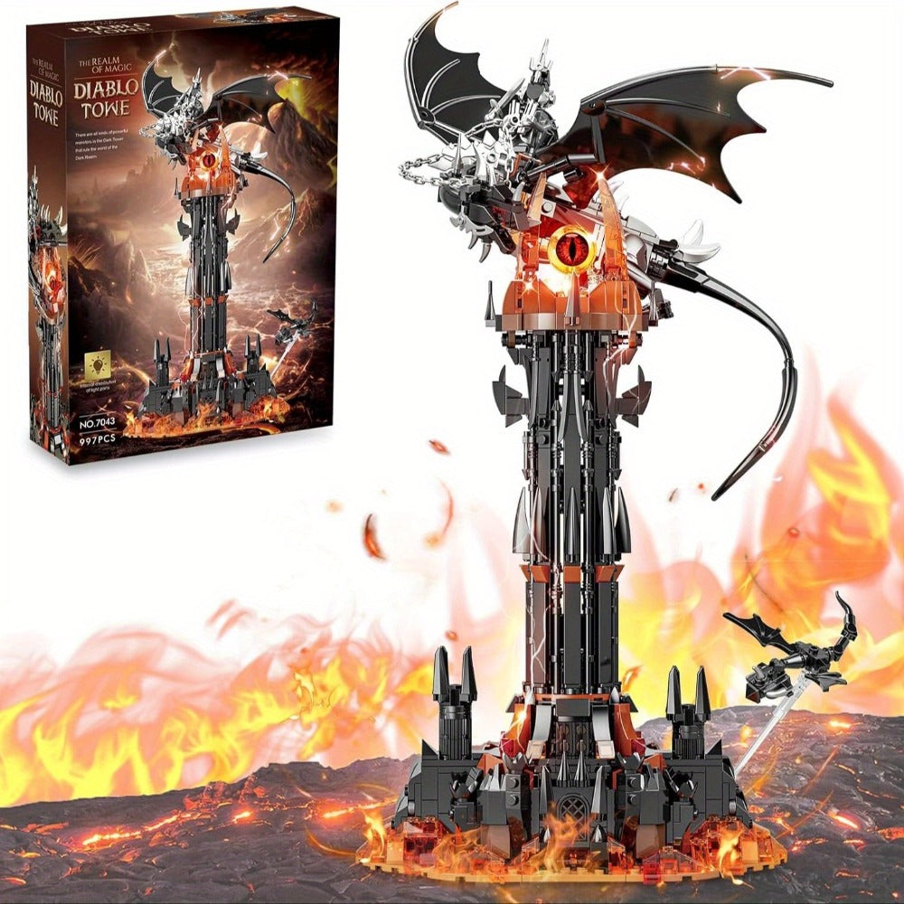 Dragon Castle Building Set, Black Dragon Guardian Tower Gothic Display Model Kit