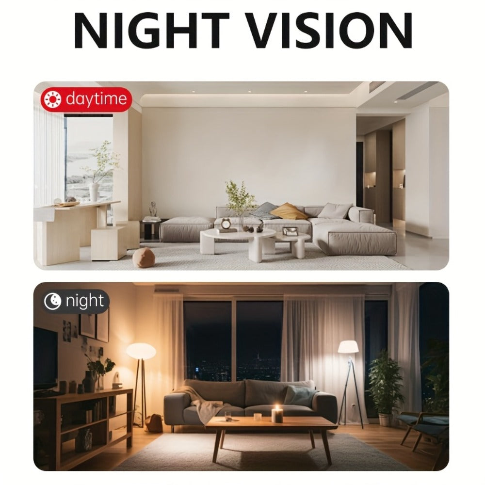 2K Mini Magnetic Security Camera, Continuous Video Recording, Night Vision, 2.4G WiFi, USB & Battery Dual Power, SD Card & Cloud Storage – Compact Nanny Cam for Baby Pet Home Surveillance