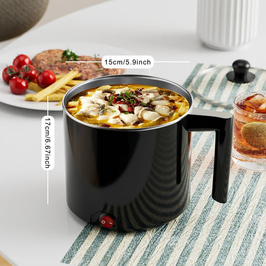 Electric Hot Pot, Black 1.5L Nonstick Saucepan for Noodles, Pasta and Soup