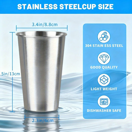 Stainless Steel Pint Cups, 12-Pack of 16 fl oz Stackable Drinking Tumblers