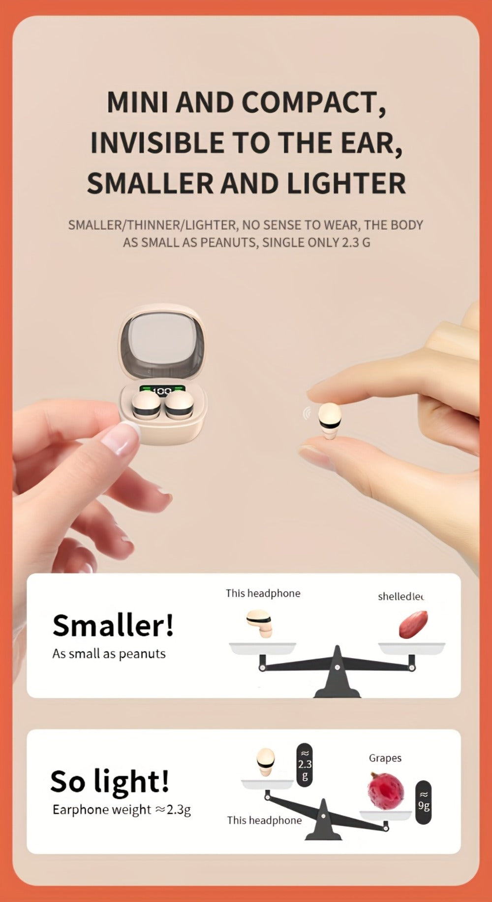 HiFi Touch Control Wireless Earbuds, Ultra-Small In-Ear Headphones with LED Charging Case & Built-In Mic, Stereo Sound, Fitness Running Sleep Work Travel Earphones Compatible with iOS & Android
