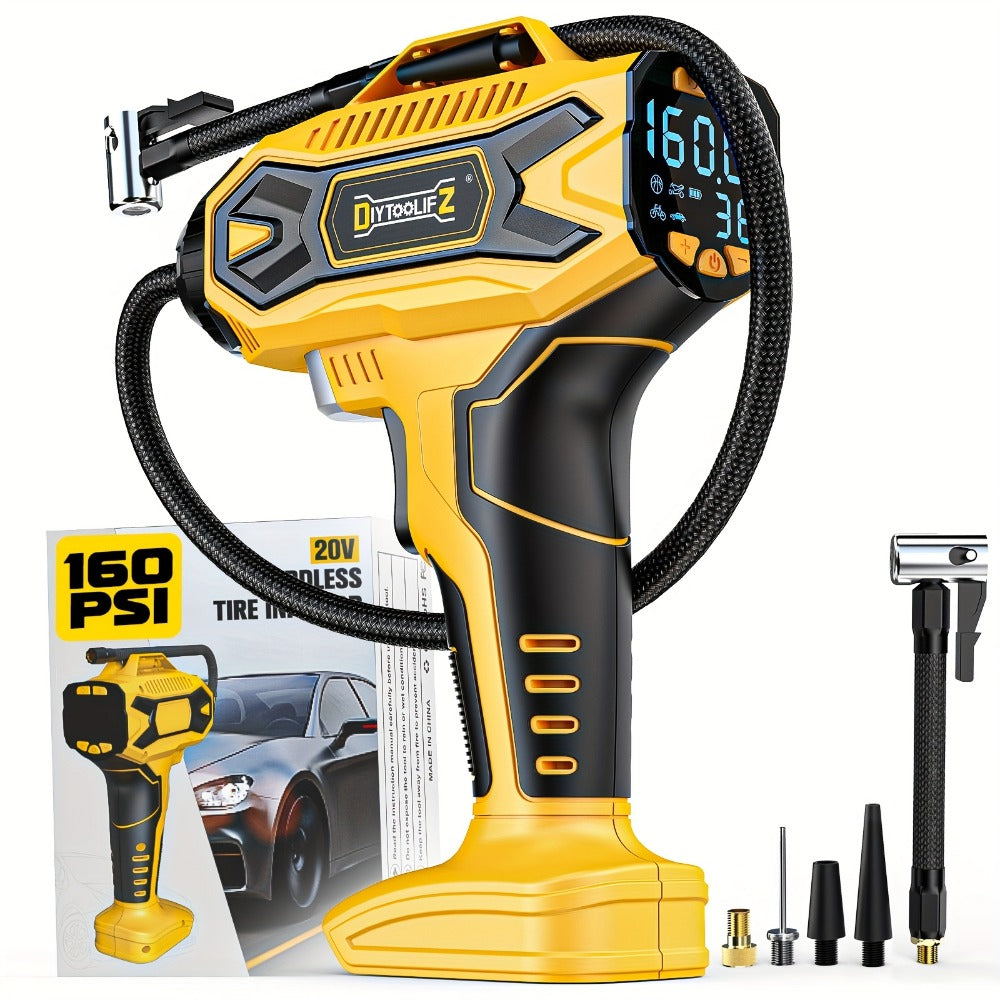 Cordless Tire Inflator 160PSI Portable Air Compressor Compatible with DeWalt 20V / 18V Battery – Digital Pressure Gauge, Fast Inflation for Cars, Motorcycles, Bicycles & Sports Balls (Battery Not Included)