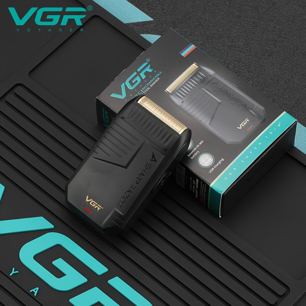 Electric Foil Shaver for Men USB Rechargeable Cordless – VGR Professional Beard Sideburn Trimmer Close Shave Travel-Ready Minimalist Black Design, Great Gift for Him Models V-363 V-375