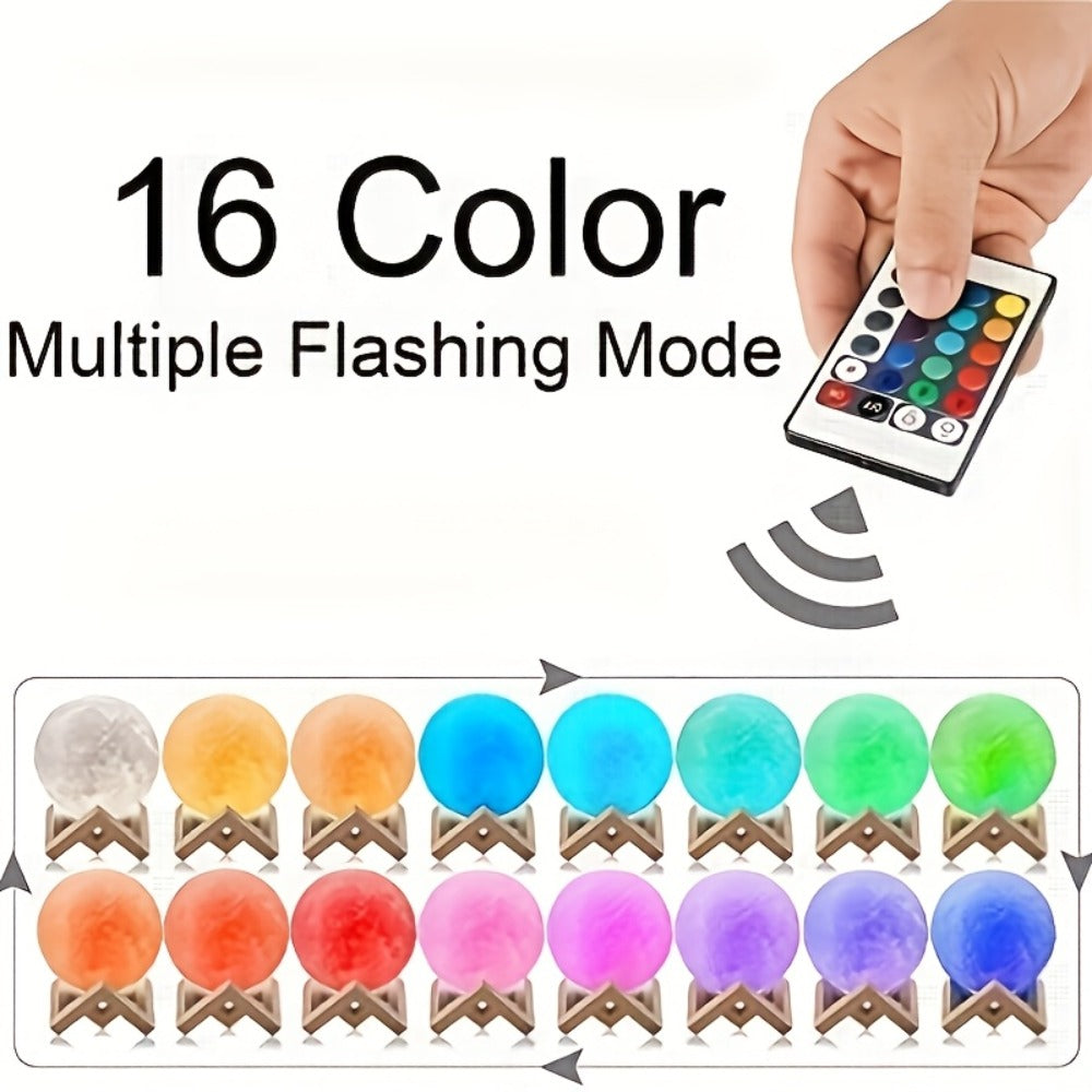 3D Moon Lamp Night Light 16 Colors 148 Modes Remote Control - USB Rechargeable Lunar Moon Light with Wooden Stand for Bedroom Decor Birthday Christmas Valentine Anniversary Gift for Her Him Kids 5.9"