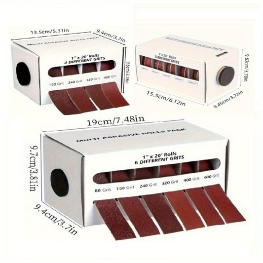 Sandpaper Rolls with Dispenser, Aluminum Oxide Emery Cloth in Multi-Grit Sets