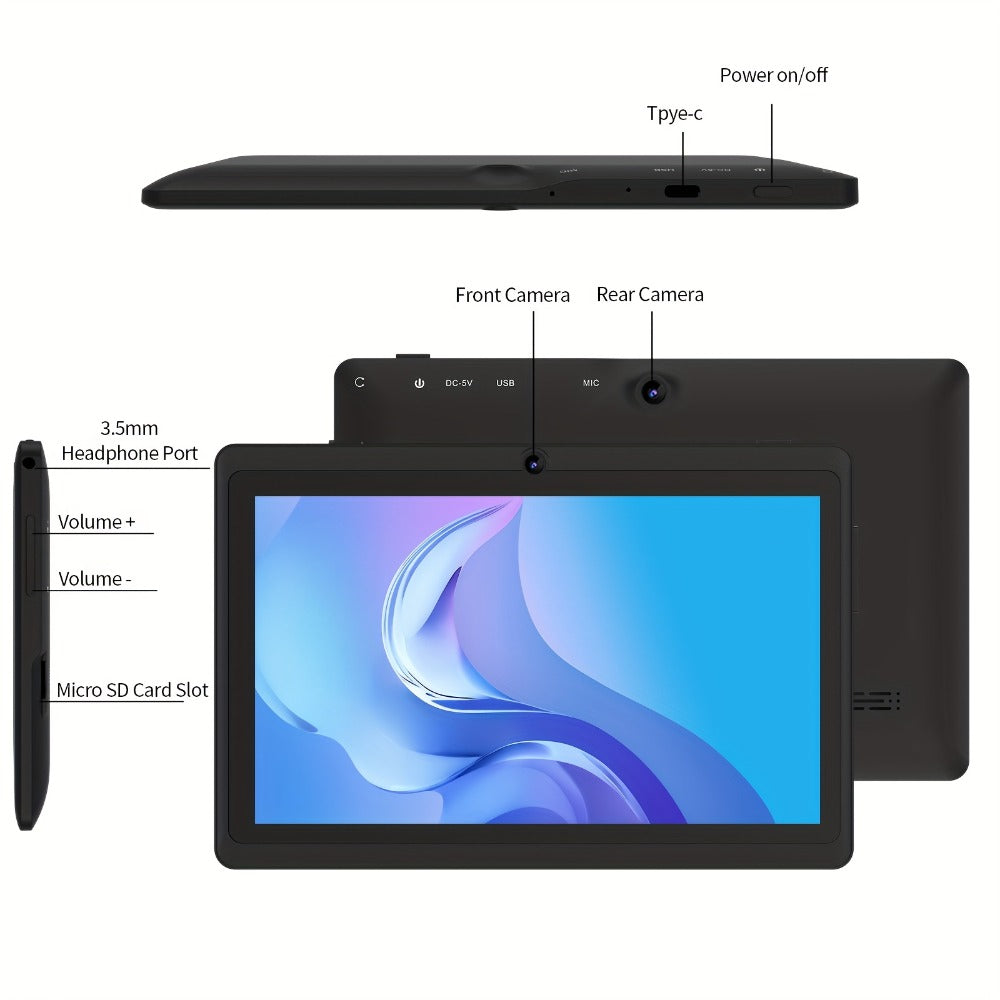 Android 13 Tablet 7 Inch with Protective Case – 4GB RAM, 32GB ROM, 1TB Expandable Storage, 3500mAh Battery, HD IPS Screen, Dual Camera, WiFi, USB-C, Classic Style Portable Tablet for Kids & Adults