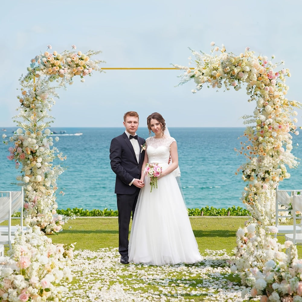Balloon Arch Stand 8FT Round & Square Background Frame Reusable Event Decoration for Wedding Birthday Valentine's Day Party Christmas Garden Backdrop Photo Booth Decor