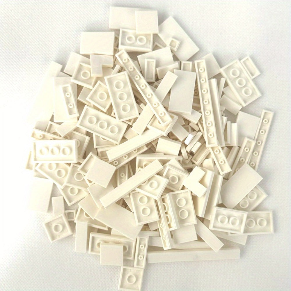 Bulk Smooth Flat Tile Building Blocks, Approx. 150 Pieces, 1x1 1x2 & 1x6