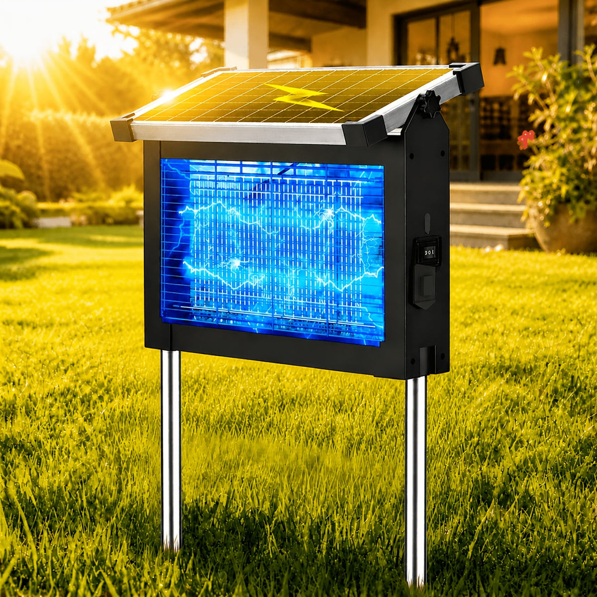 Solar Bug Zapper Outdoor 4200V – Solar Powered Mosquito Killer with Auto/Manual Dual Mode, 2100 Sq.Ft Coverage, 12H Runtime, 3-Way Charging, 10FT Cord, Safe for Family & Pets, for Patio, Garden & Camping