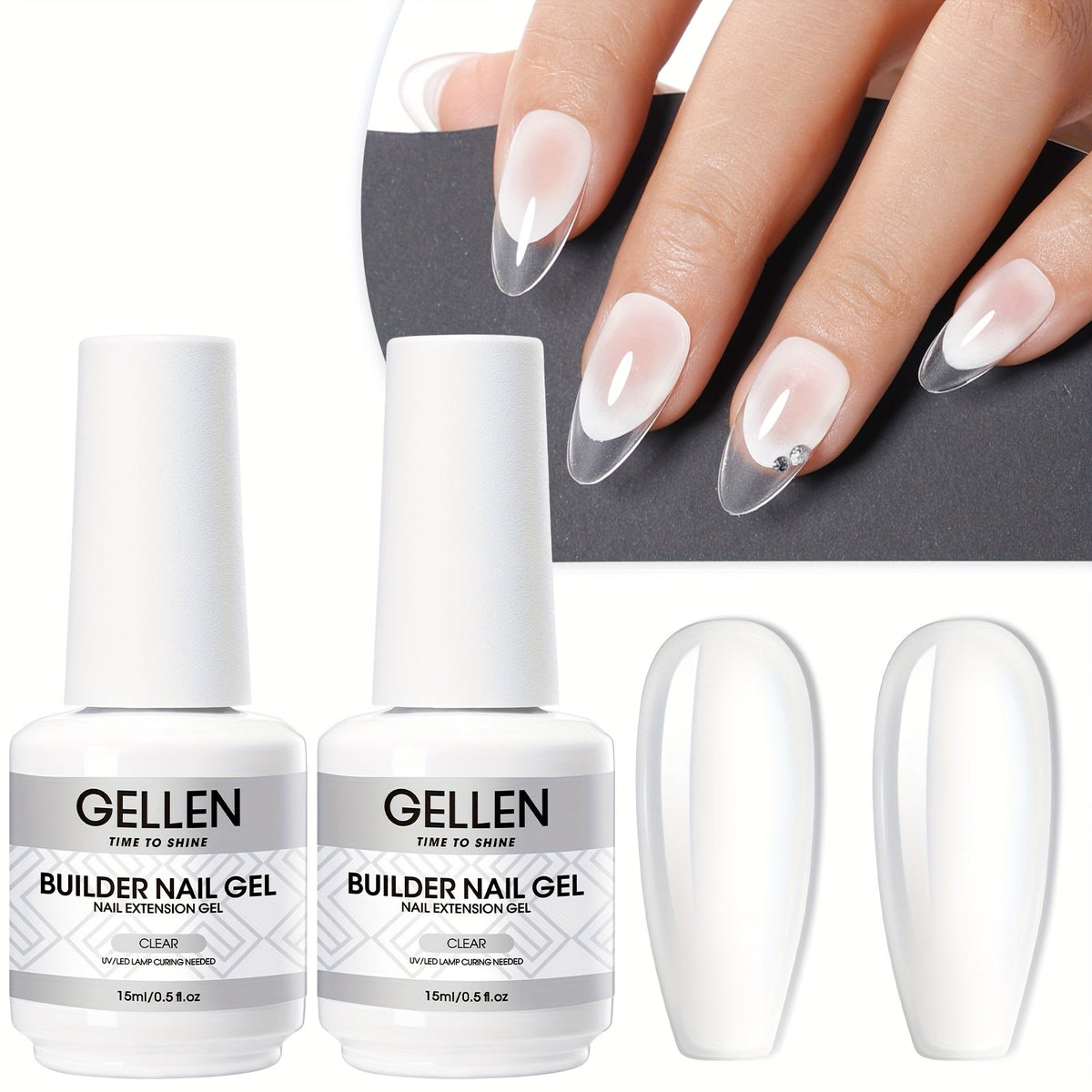 Hard Gel Nail Extension Builder Gel 7-in-1 Self-Leveling – 28+ Day Wear, LED UV Cured, 15ml, Clear Pink Nude Baby Pink Milky White, Acrylic Alternative for DIY Salon Manicure Women Nail Technicians