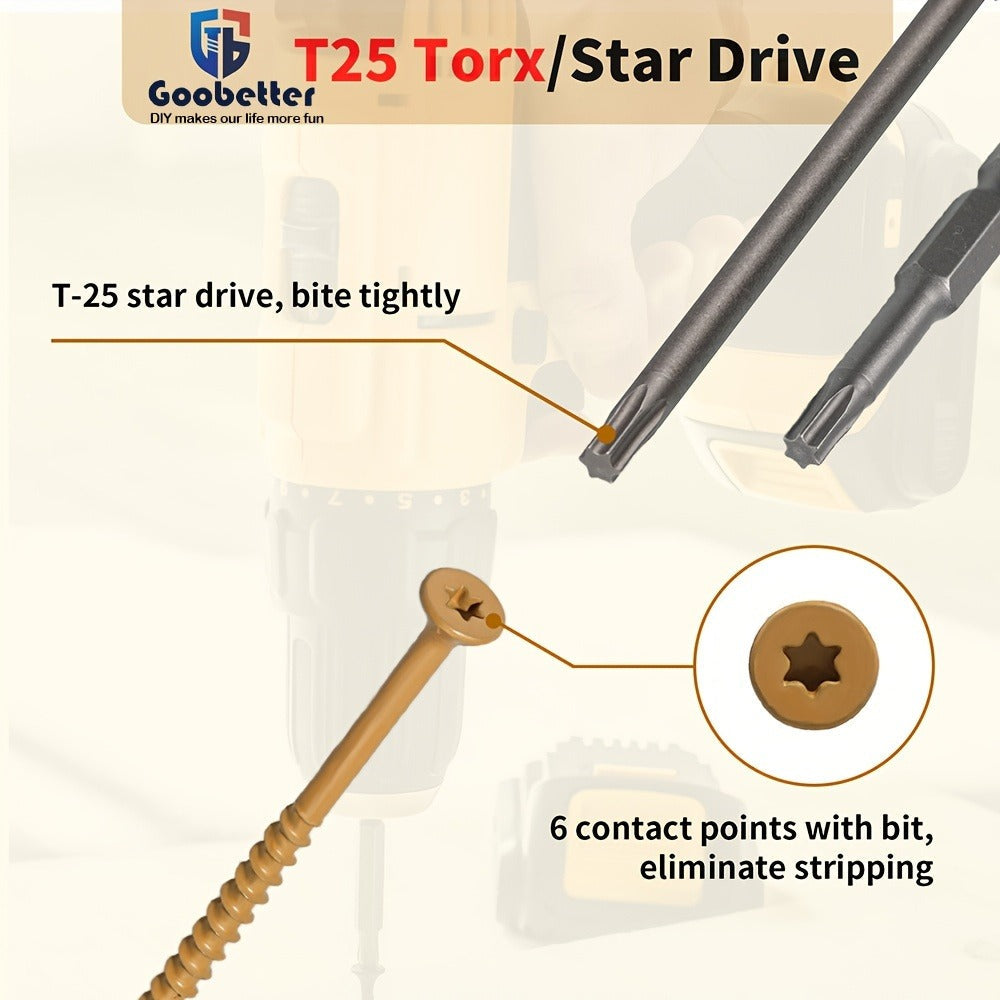 400pcs #10 x 3-1/2" Torx Wood Screws Rust Resistant Yellow Ceramic Coating – Flat Head Fully Threaded Self-Tapping Screws for Wood Fastening Decking & Construction