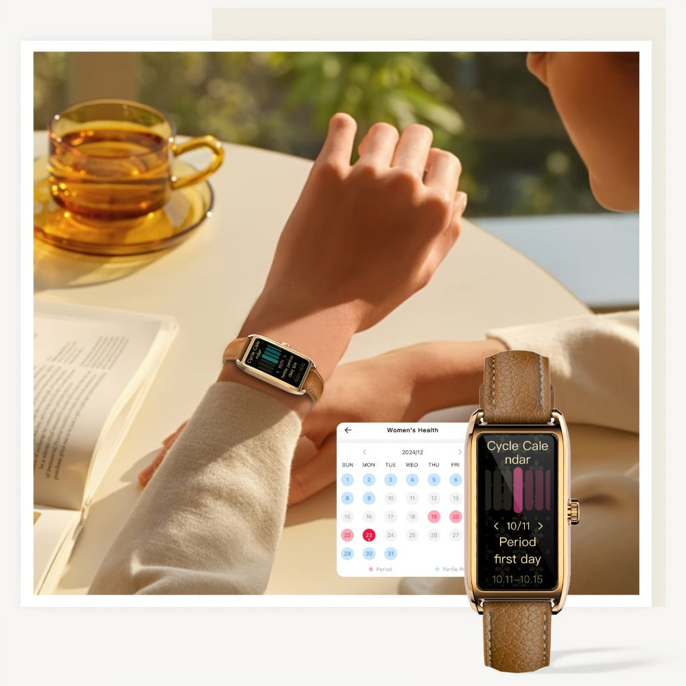 AMOLED Smartwatch for Women 1.13 Inch Zinc Alloy Fashion Watch 30-Day Battery Menstrual Cycle Tracking Sleep Stress Body Temperature Heart Rate Waterproof 12 Sport Modes Health Monitor Gift Blue Black Red Brown Pink