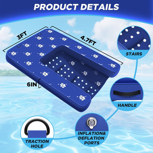 Inflatable Dog Water Ramp for Pools and Docks, with Rope and Air Pump