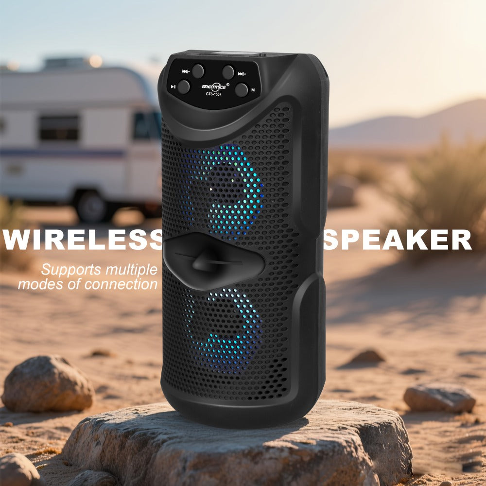 Outdoor Bluetooth 5.3 Speaker Mini with LED Light, TWS Stereo Pairing, TF Card Slot & Extended Battery, Compact Wireless Portable Speaker for Camping Hiking Beach Travel
