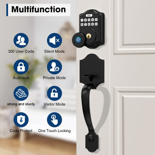 Fingerprint Keypad Deadbolt Lock with Key Entry, 300 Users and Temporary Codes