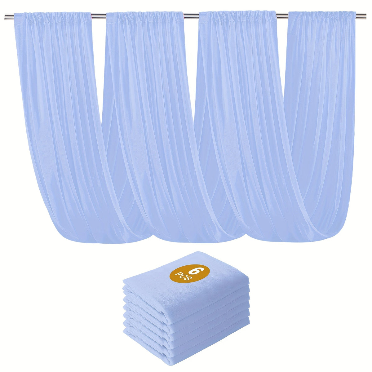 6-Pack Chiffon Ceiling Drapes for Wedding 63x118in - Sheer Polyester Backdrop Curtains with Rod Pockets for Wedding Arch, Party Stage, Photography, Ceremony & Event Decoration Swag