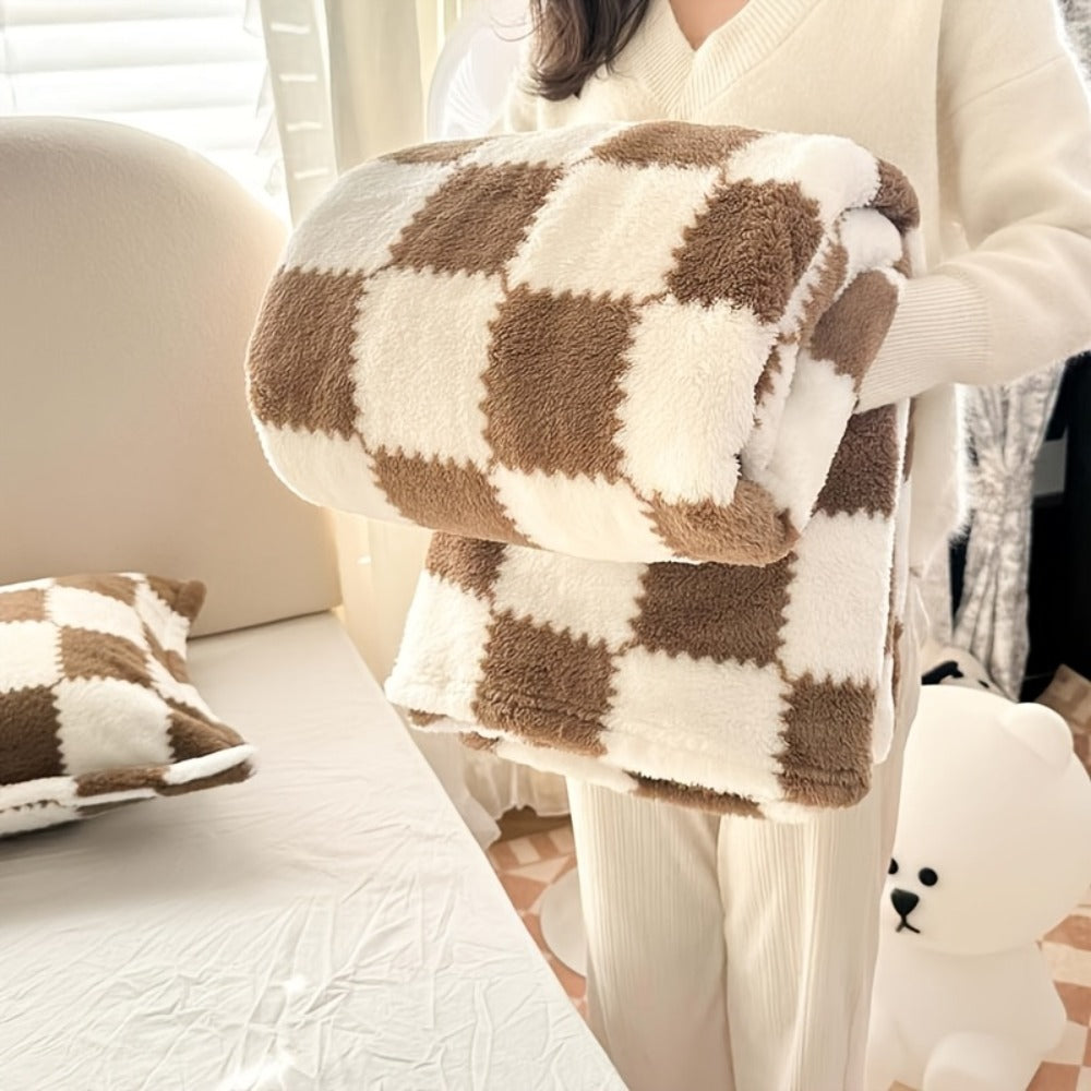 French Plaid Double-Sided Flannel Blanket – Soft Panda & Grid Pattern Throw for Sofa, Bed & Travel, Machine Washable, 6 Designs, 4 Sizes