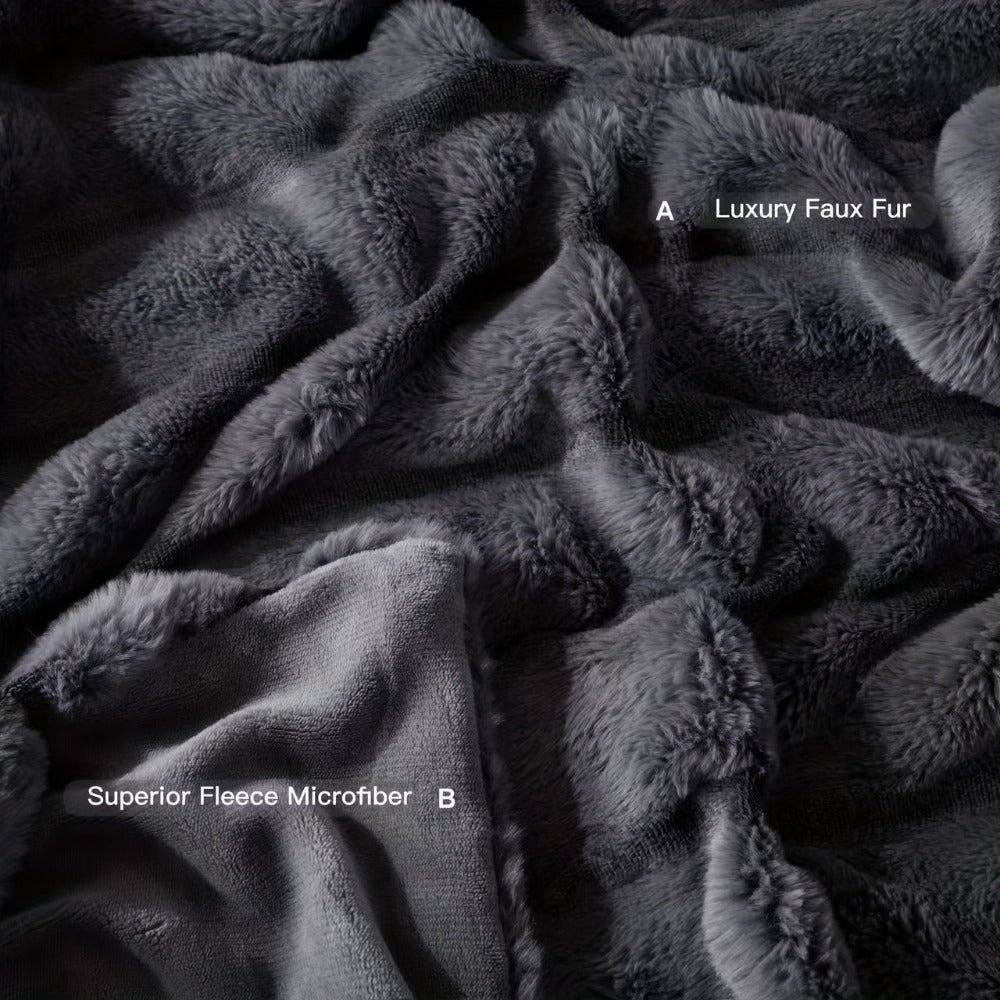 Double-Layer Faux Rabbit Fleece Blanket – 450-500gsm Thickened Soft Warm Throw for Bed, Couch & Travel, All Season, 3 Colors, 5 Sizes