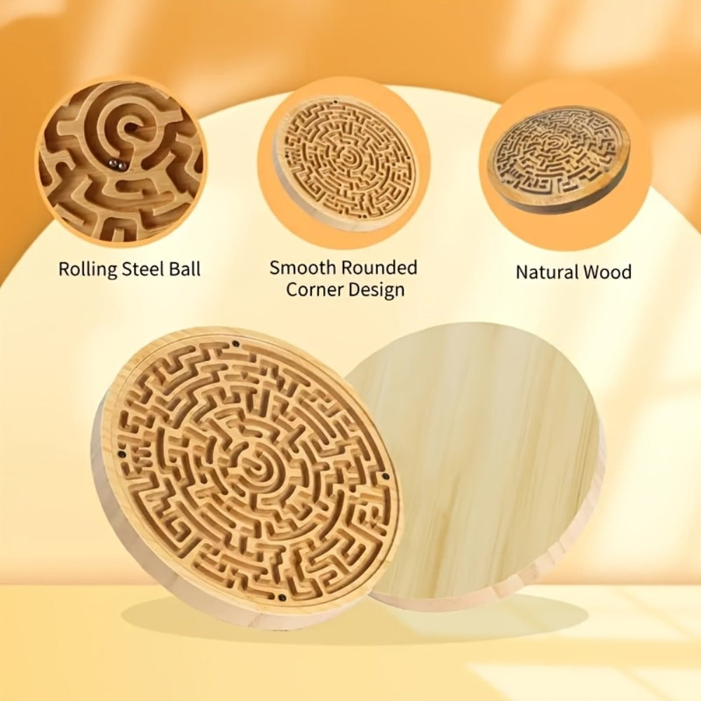 Wooden Maze Balance Board with Steel Ball, Handheld Puzzle Game in 1 or 2 Packs