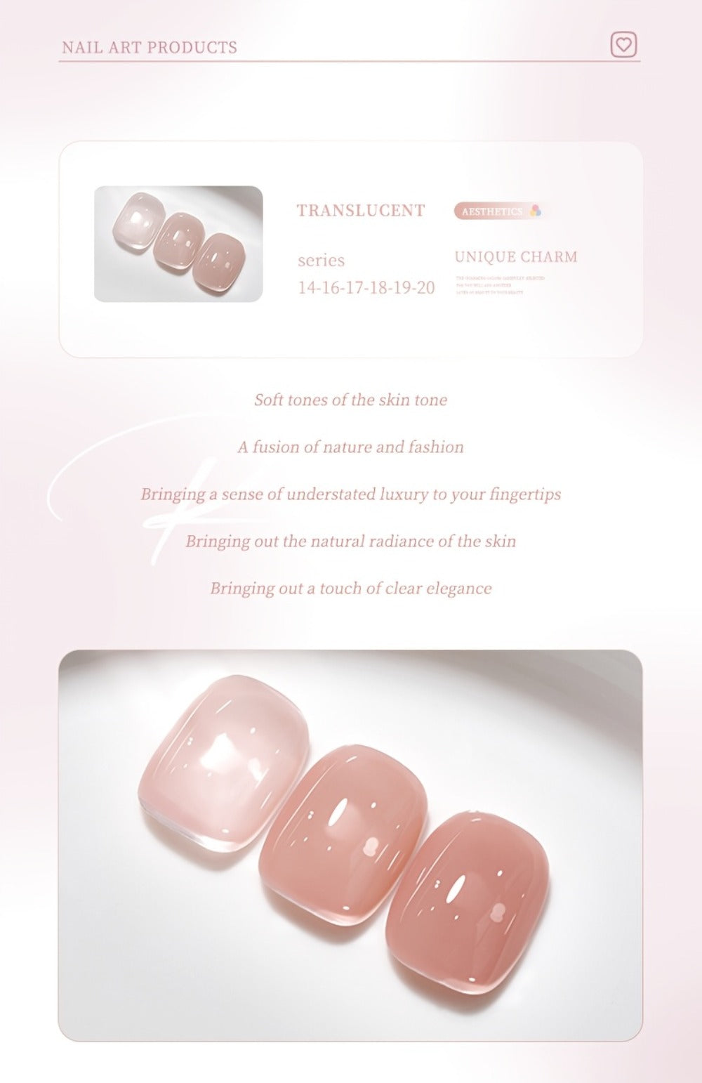 Jelly Gel Nail Polish Set 6 Colors Glass Nail Look Translucent Buildable Coverage 0.51oz Each - Semi-Permanent Soak-Off UV LED High-Gloss Salon Finish Nail Art Kit for Women Shades M14 M16 M17 M18 M19 M20