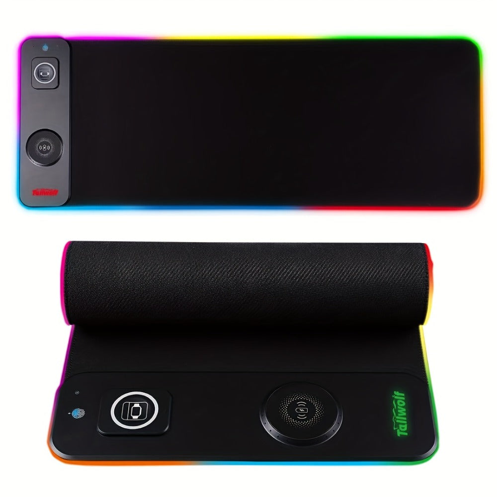 3-in-1 Wireless Charging Mouse Pad RGB – 15W Qi Charger for Phone, Watch & Mouse, 10 LED Modes, Magnetic Rechargeable Mouse Included, 800×300mm Extended Gaming Desk Mat