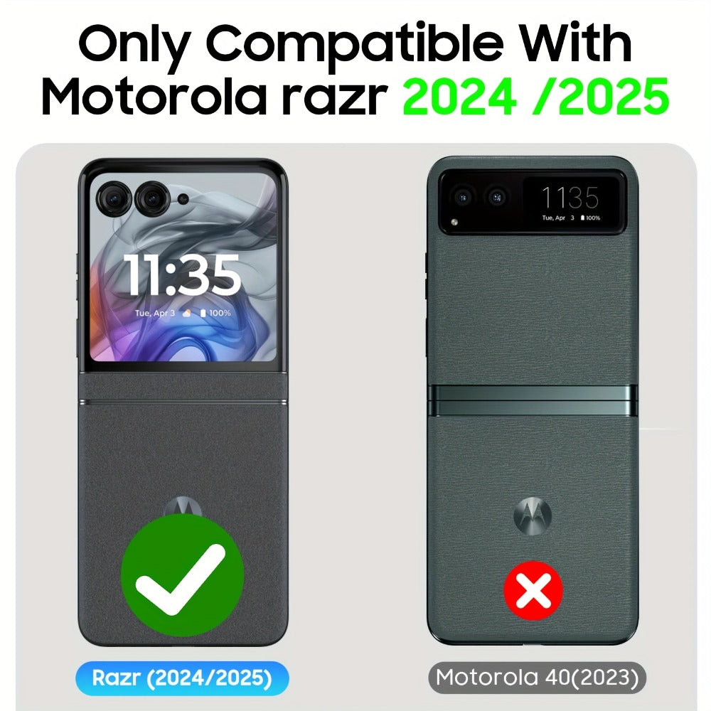 Motorola Razr 2025 2026 Hinge Protector Case with Built-In Screen Protector Card Slot & Lanyard - Shockproof Scratch-Proof Hard PC Flip Phone Cover for Razr 2025 Razr 2026 Complete Protection
